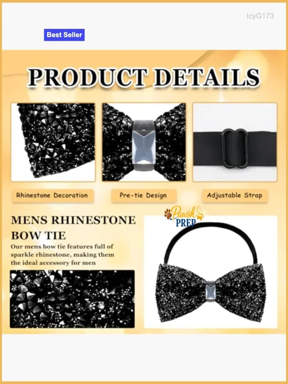 Sparkly Rhinestone Pre-Tied Bow Tie Adjustable for Men Party Wedding